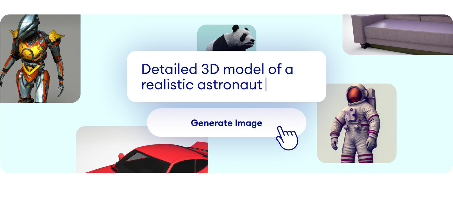 VEED's AI 3D Model Generation showing text prompt "Detailed 3D model of a realistic astronaut" with example generated 3D model outputs.