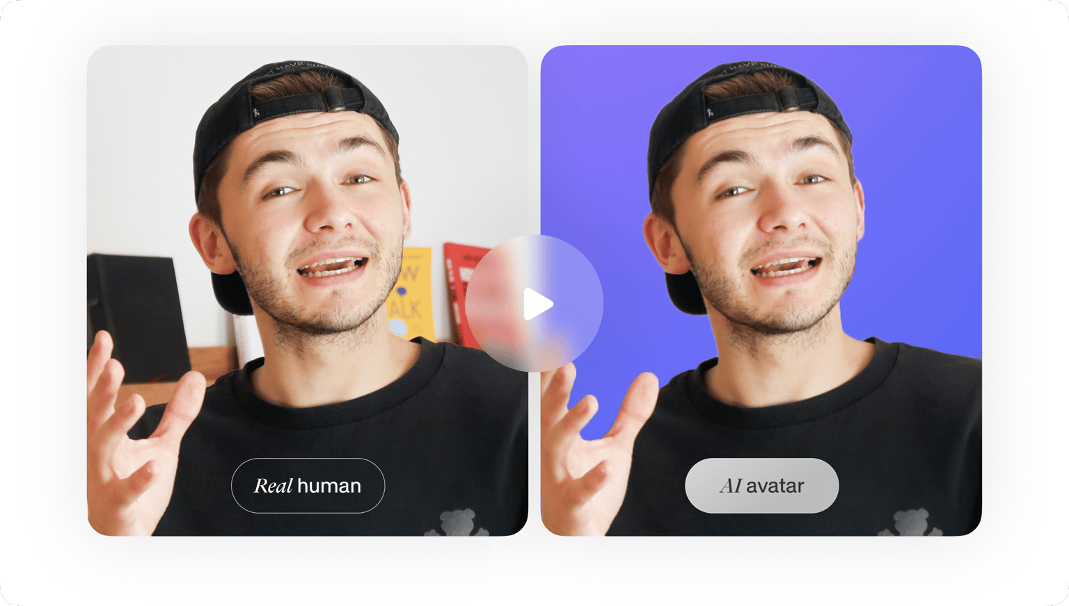 VEED's AI Avatar tool transforming a real photo of a man into a digital avatar.