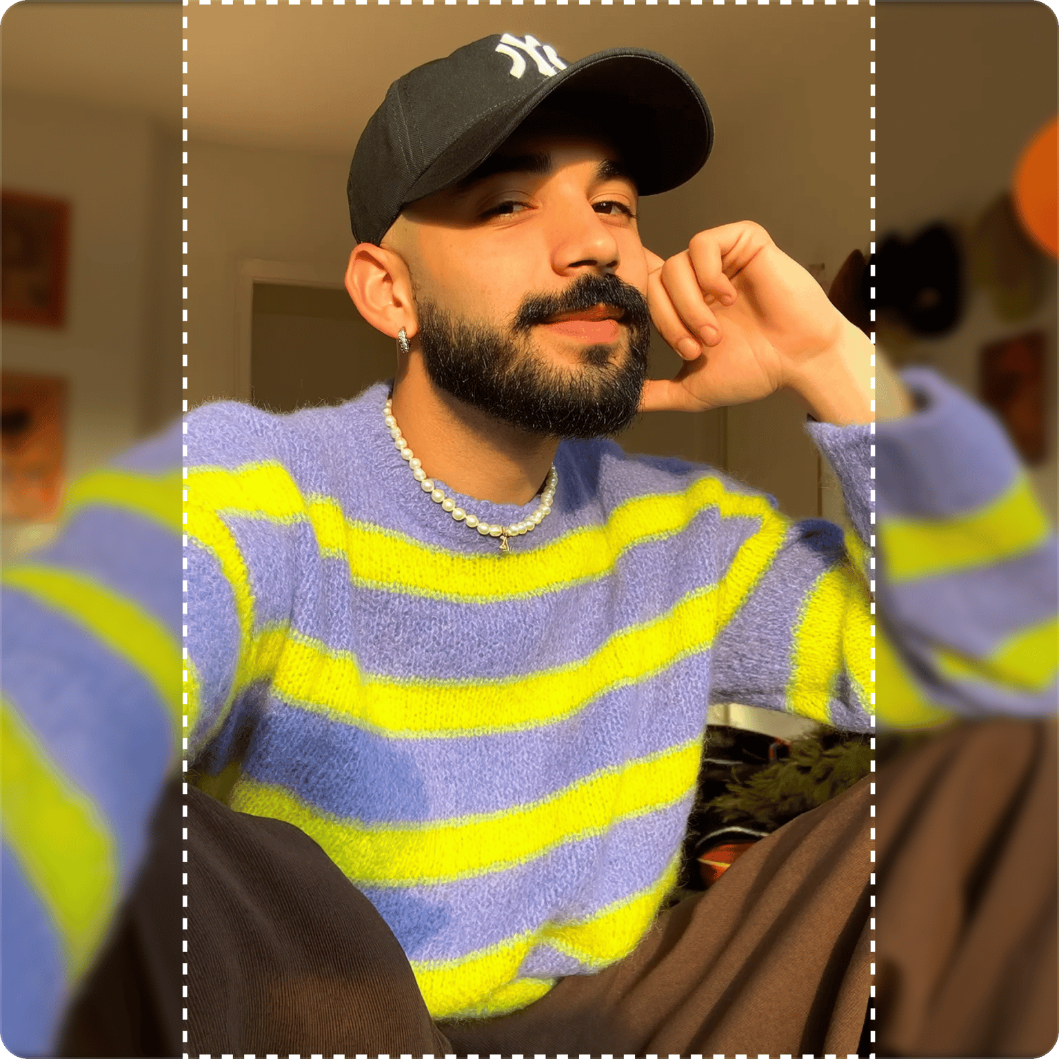 VEED's AI Image Resizer showing draggable resize handles around a portrait photo for interactive cropping.