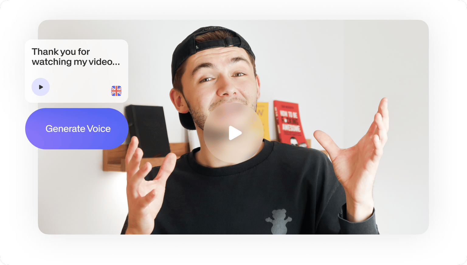 VEED's AI Text to Speech feature converting text to voice audio, shown on a smartphone interface with a purple action button.