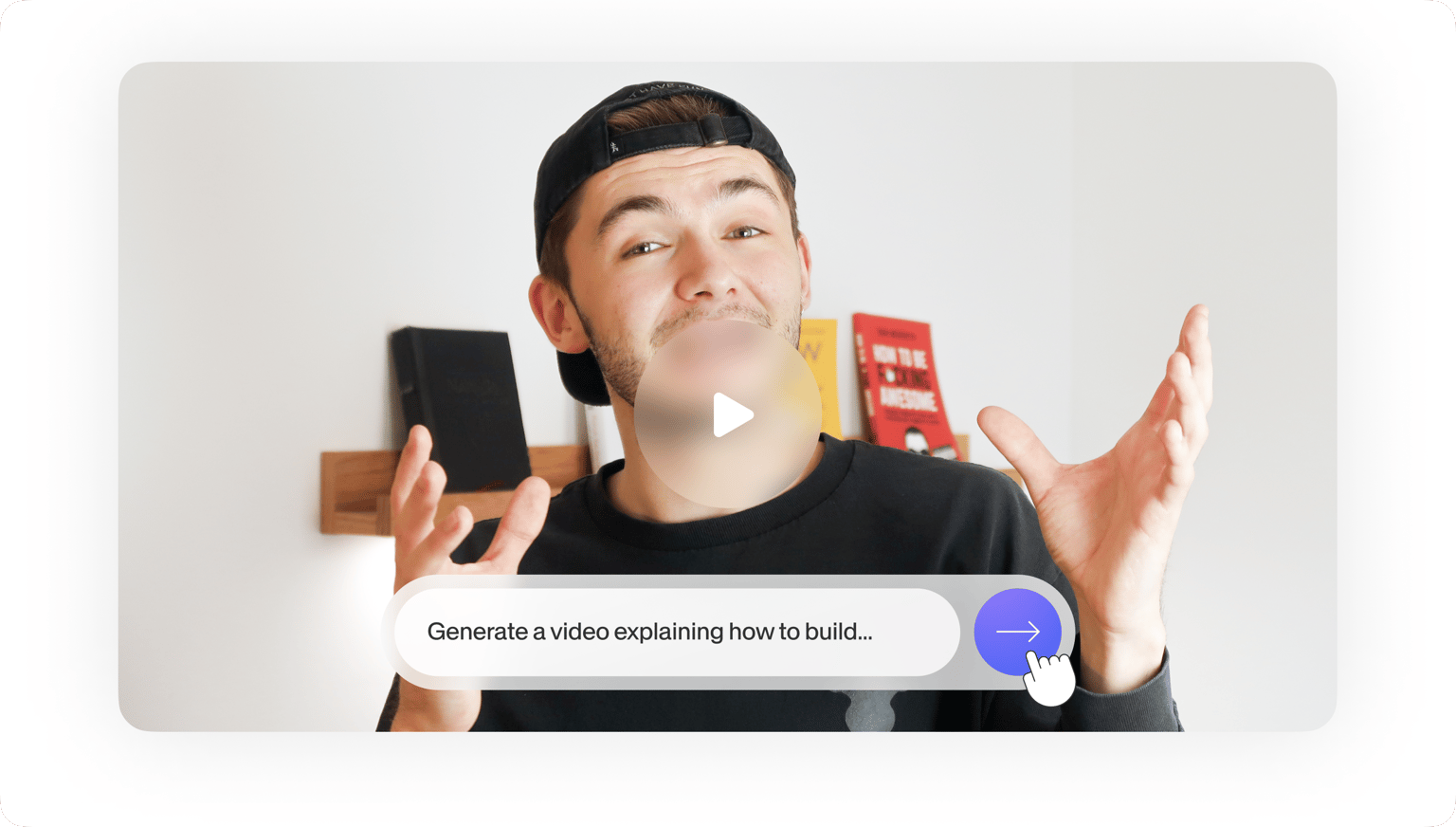 VEED's AI video generator with text prompt 'Generate a video explaining how to build...' ready to create video from text input.