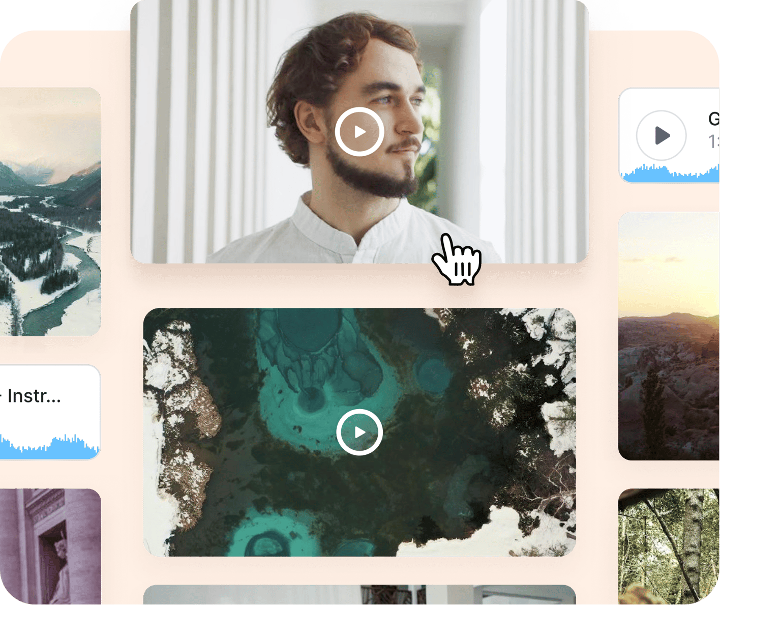 VEED interface for browsing and adding royalty-free stock media to video projects.