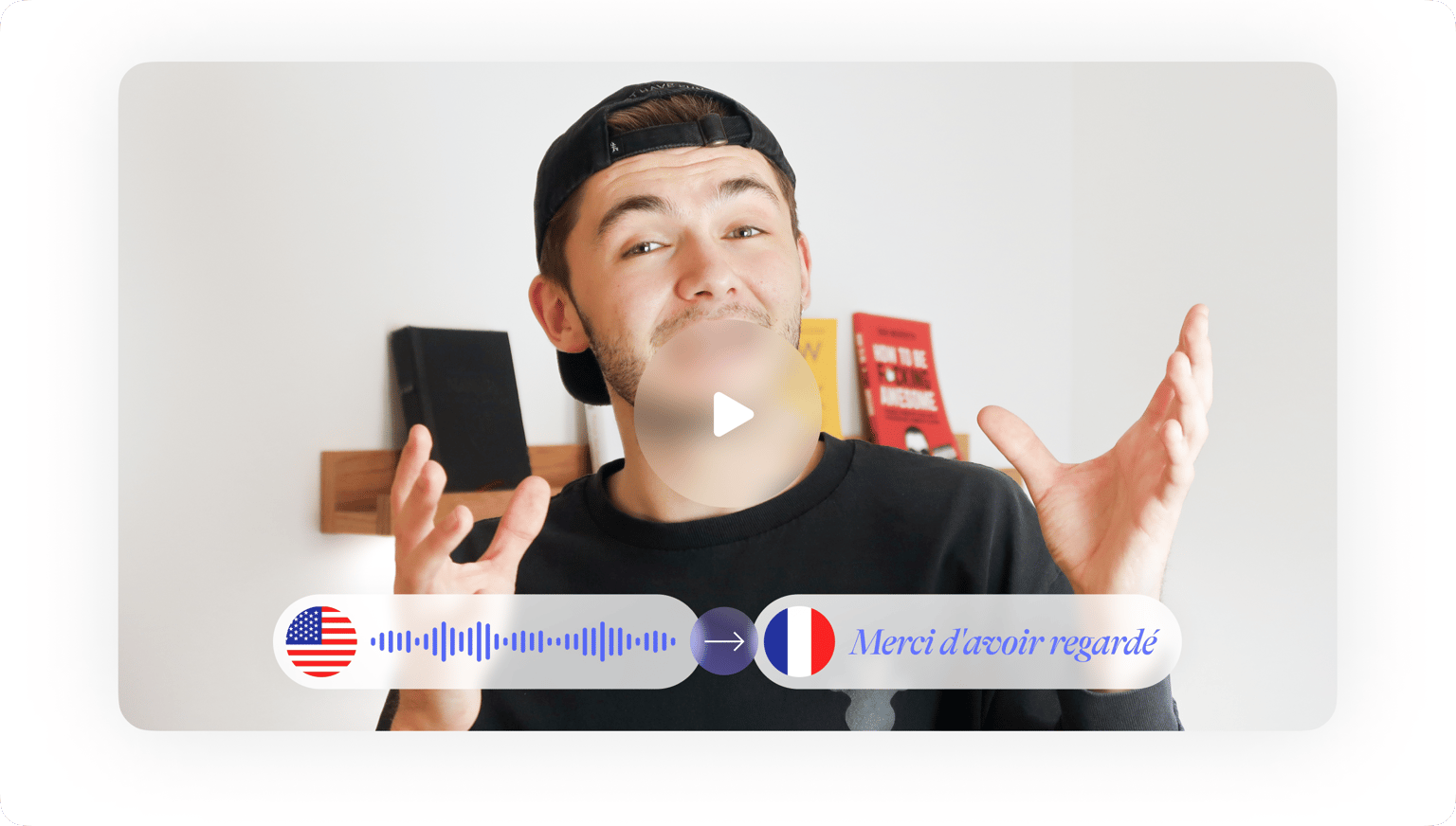 VEED's Audio Translator with language selection slider displaying French and other translation options for multilingual audio conversion.