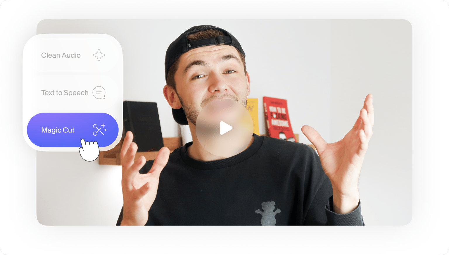 VEED's Auto Video Editor automatically edits videos, shown with a person using the tool on a smartphone.