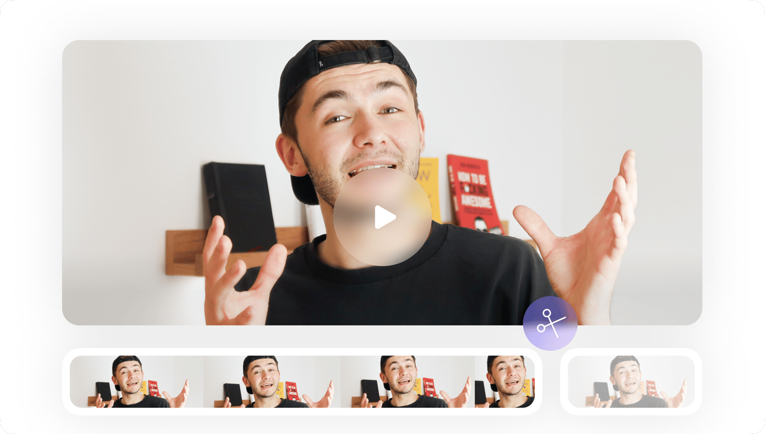 VEED's Auto Video Editor displaying mobile interface with video preview and multiple auto-generated editing variations.