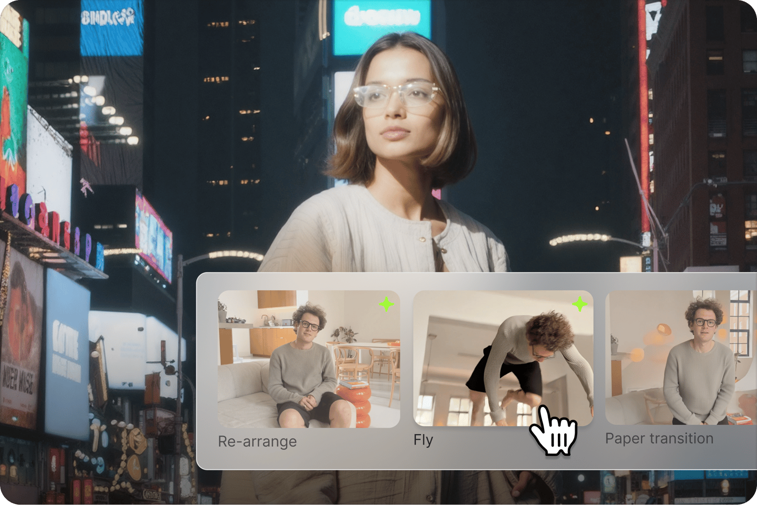 VEED enables creation of cinematic-quality videos through intuitive editing, with professional results shown in preview clips.