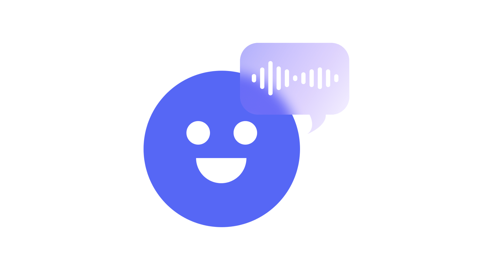 VEED's audio configuration and generation feature, illustrated by a happy character emitting audio waveforms.
