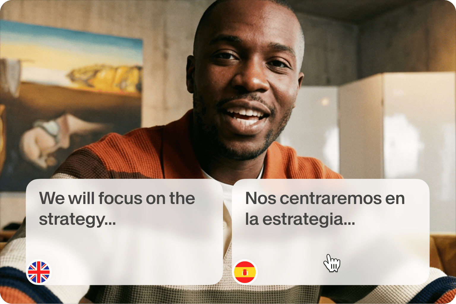 VEED's translation feature displaying auto-translated captions in English and Spanish for video content.