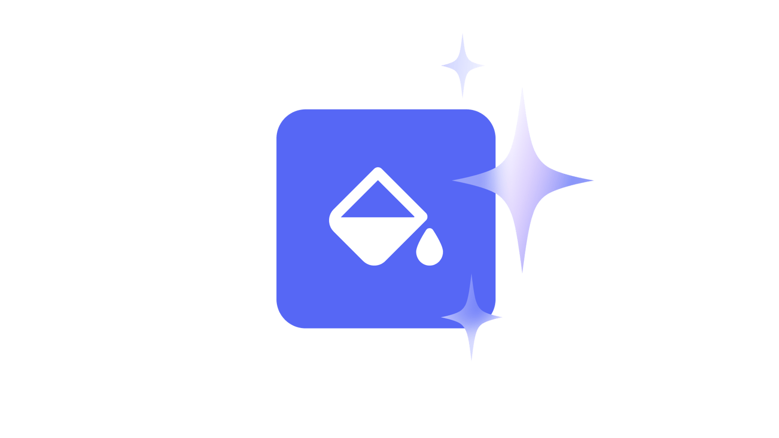 VEED's video editing tool icon featuring a triangle and droplet symbol, surrounded by decorative sparkles.