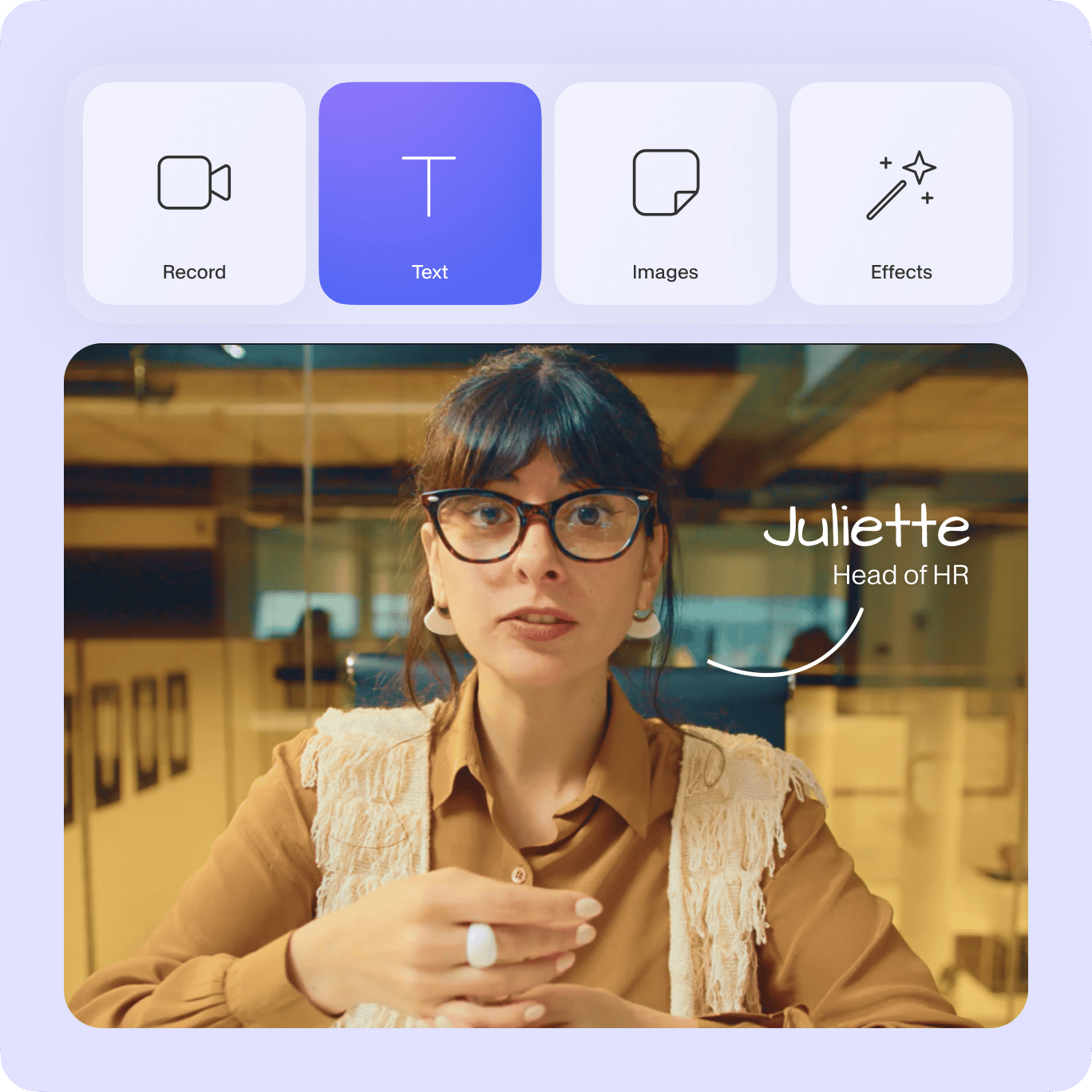VEED's Text tool interface with caption options displayed over a video preview of a woman named Juliette speaking.