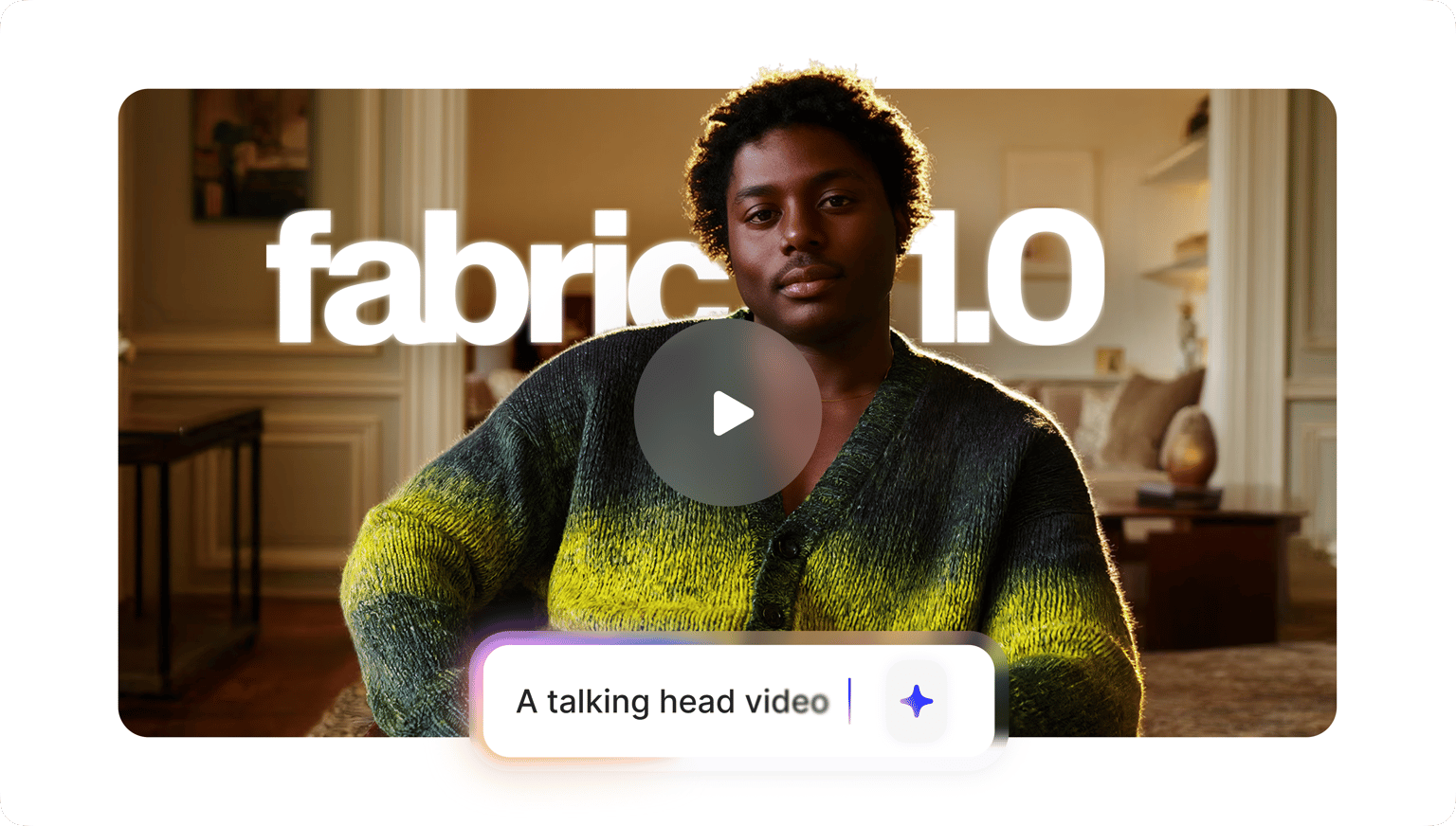 VEED's Fabric 1.0 interface for creating AI-powered talking head videos, shown with an interactive preview.