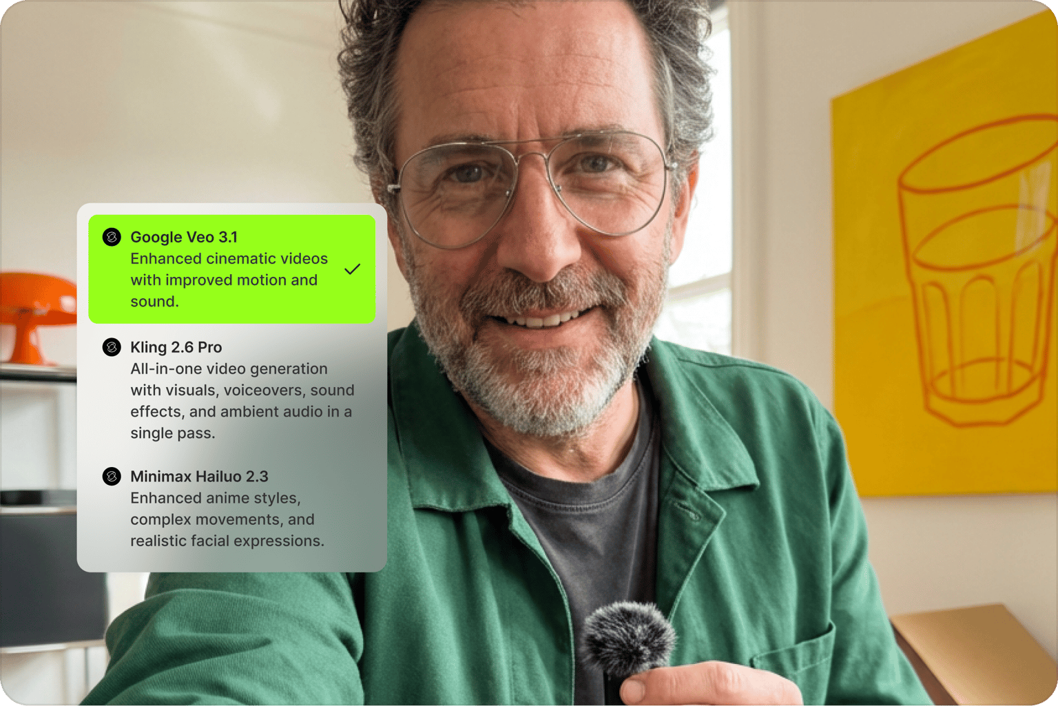 VEED's free image-to-video AI feature highlighting key benefits with a professional demonstrating the tool.