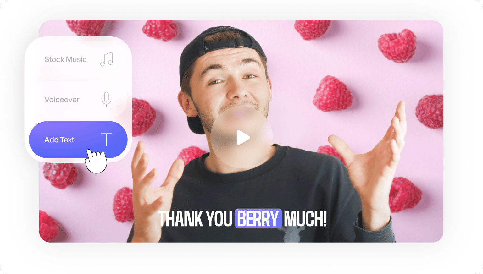 VEED Funny Video Maker with pink hearts, 'THANK YOU SHIBBY MURSH' text overlay, and thumbs-up gesture.