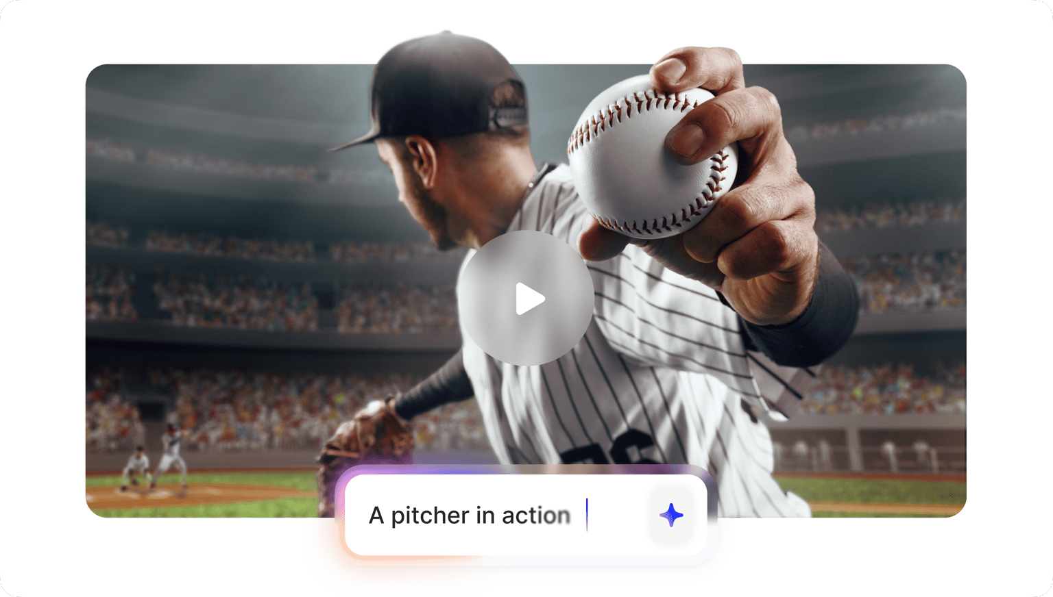 Baseball pitcher mid-throw labeled 'A pitcher in action' showcasing VEED's Image to Video conversion.
