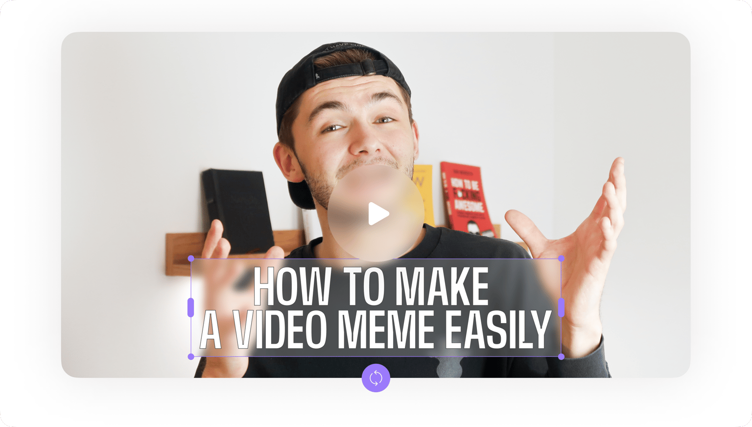 VEED's Meme Maker displaying 'HOW TO MAKE A VIDEO MEME EASILY' with a person demonstrating the creation process.