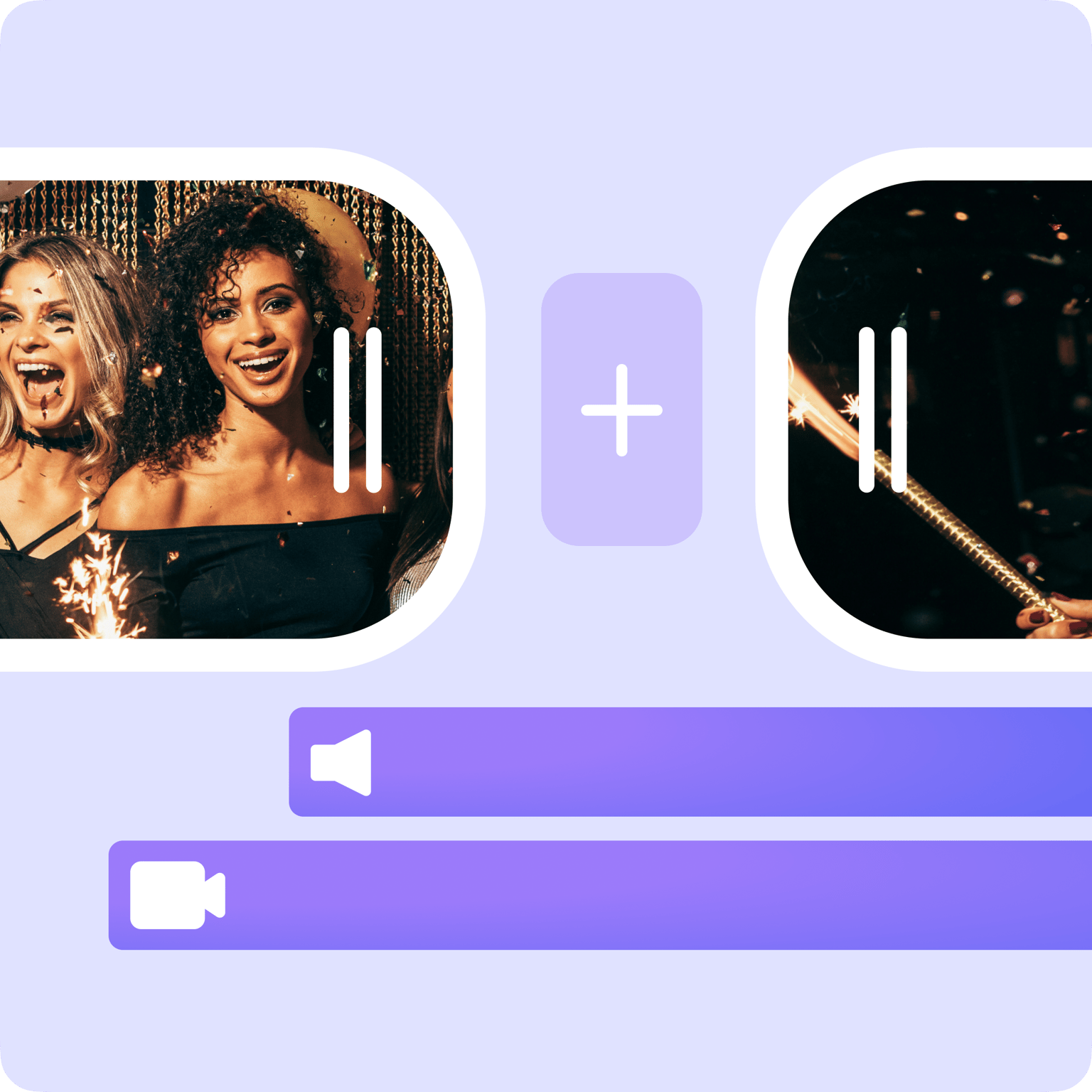 VEED's video editor showing stock video clips combined with a transition and arranged on timeline tracks for personalization.