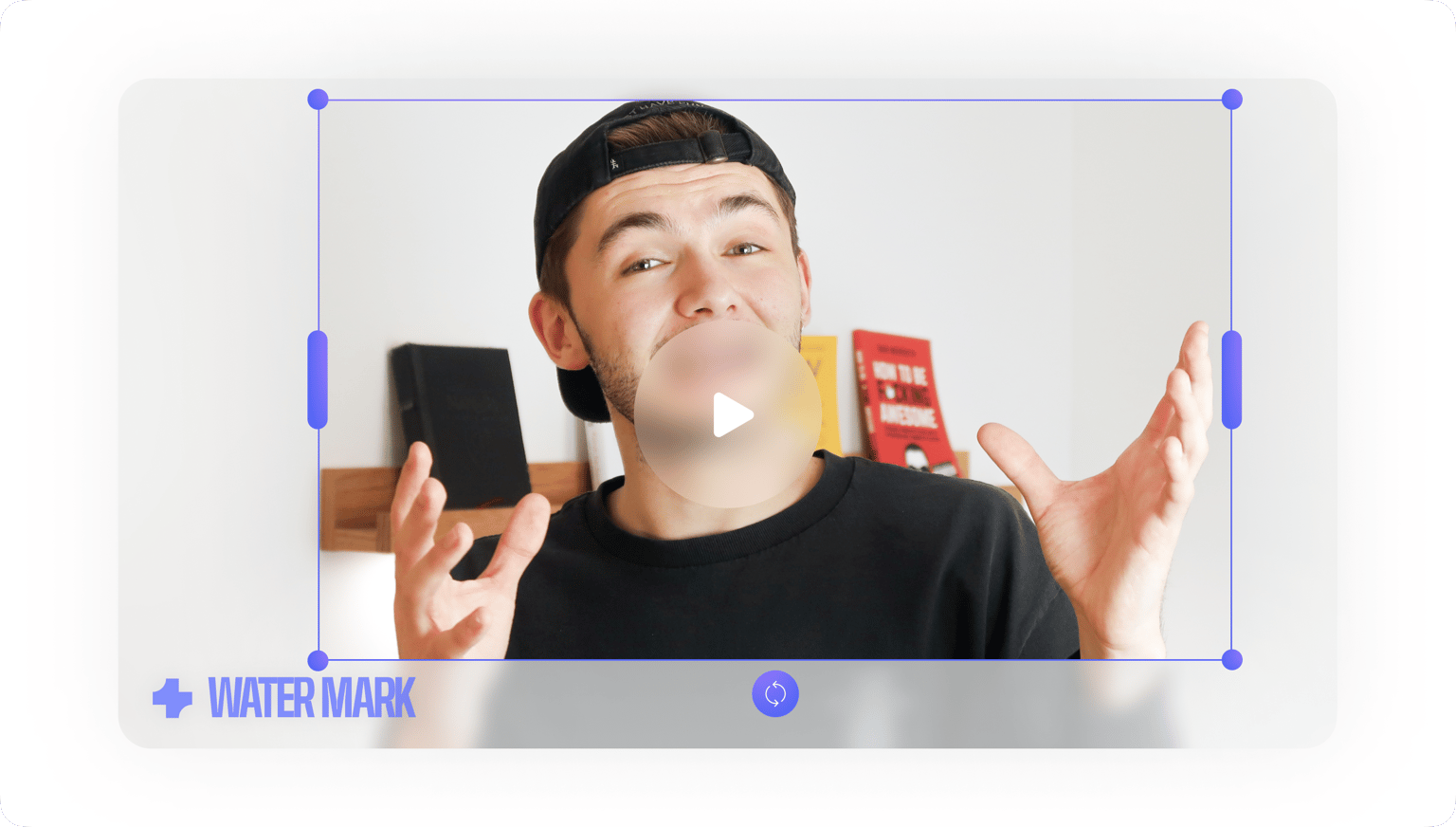 VEED's Remove Watermark tool displaying editing controls on a video frame with a man holding items.