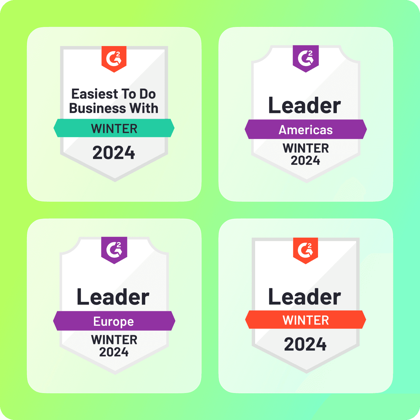 Four G2 award badges recognizing VEED as a Leader and Easiest To Do Business With for 2024.