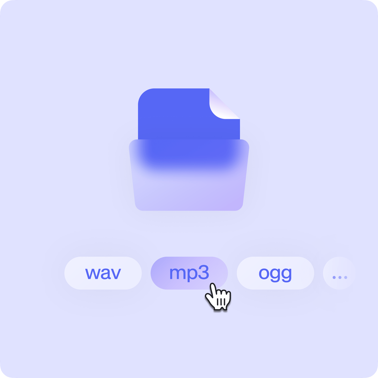 Audio format selection menu showing wav, mp3, ogg, and more options for saving exported audio files.