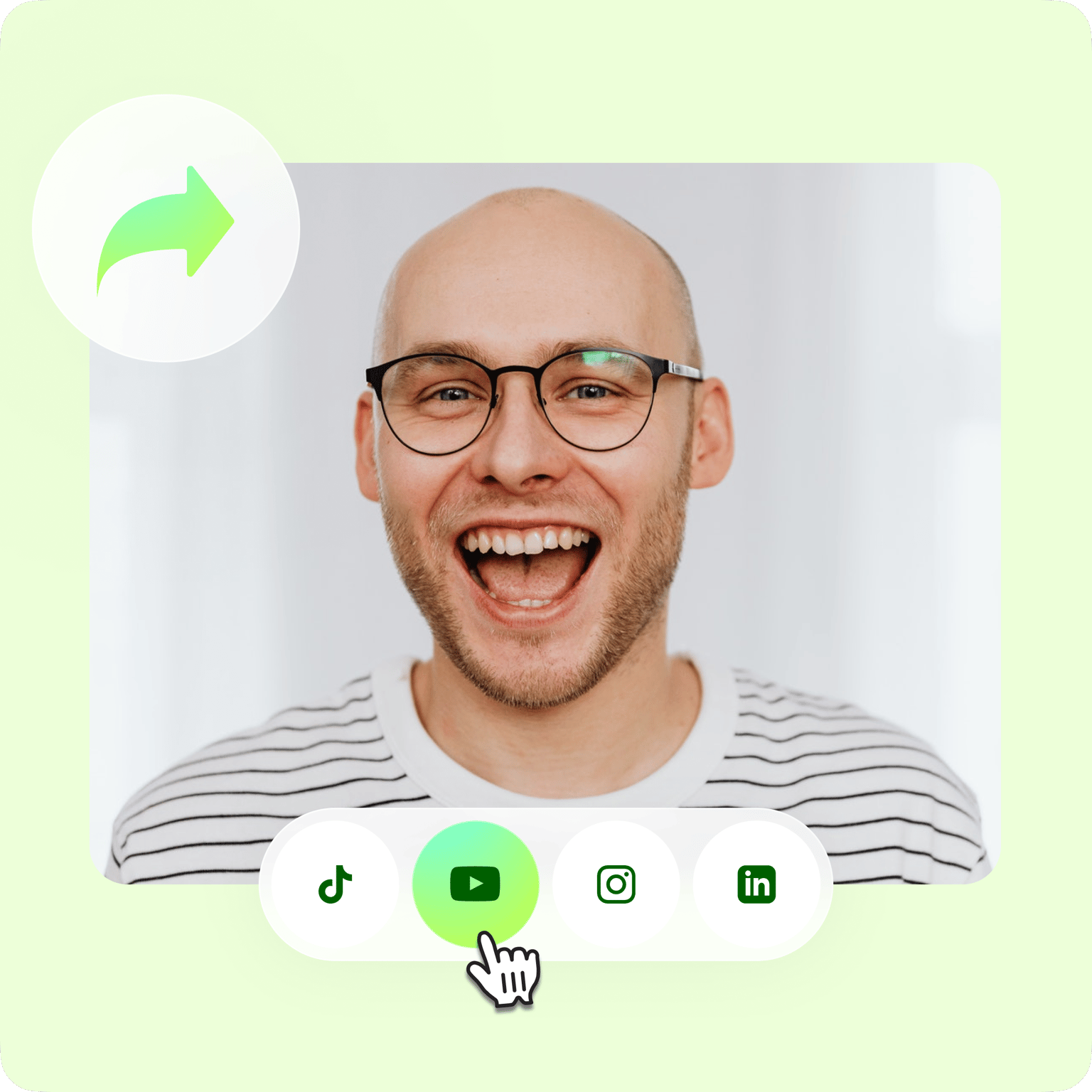 VEED's video sharing feature displaying seamless export options to YouTube, TikTok, Instagram, and other social platforms.