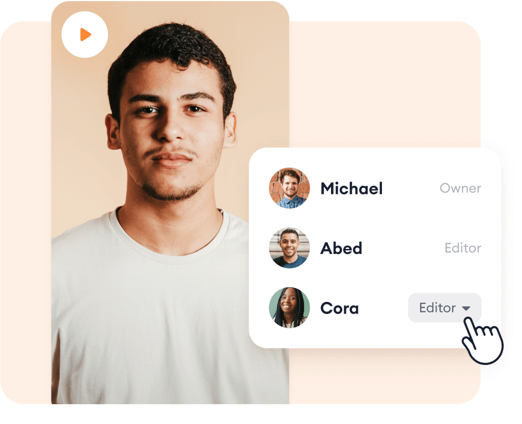 VEED's collaboration panel showing how to quickly invite team members and assign editing roles like Owner and Editor.