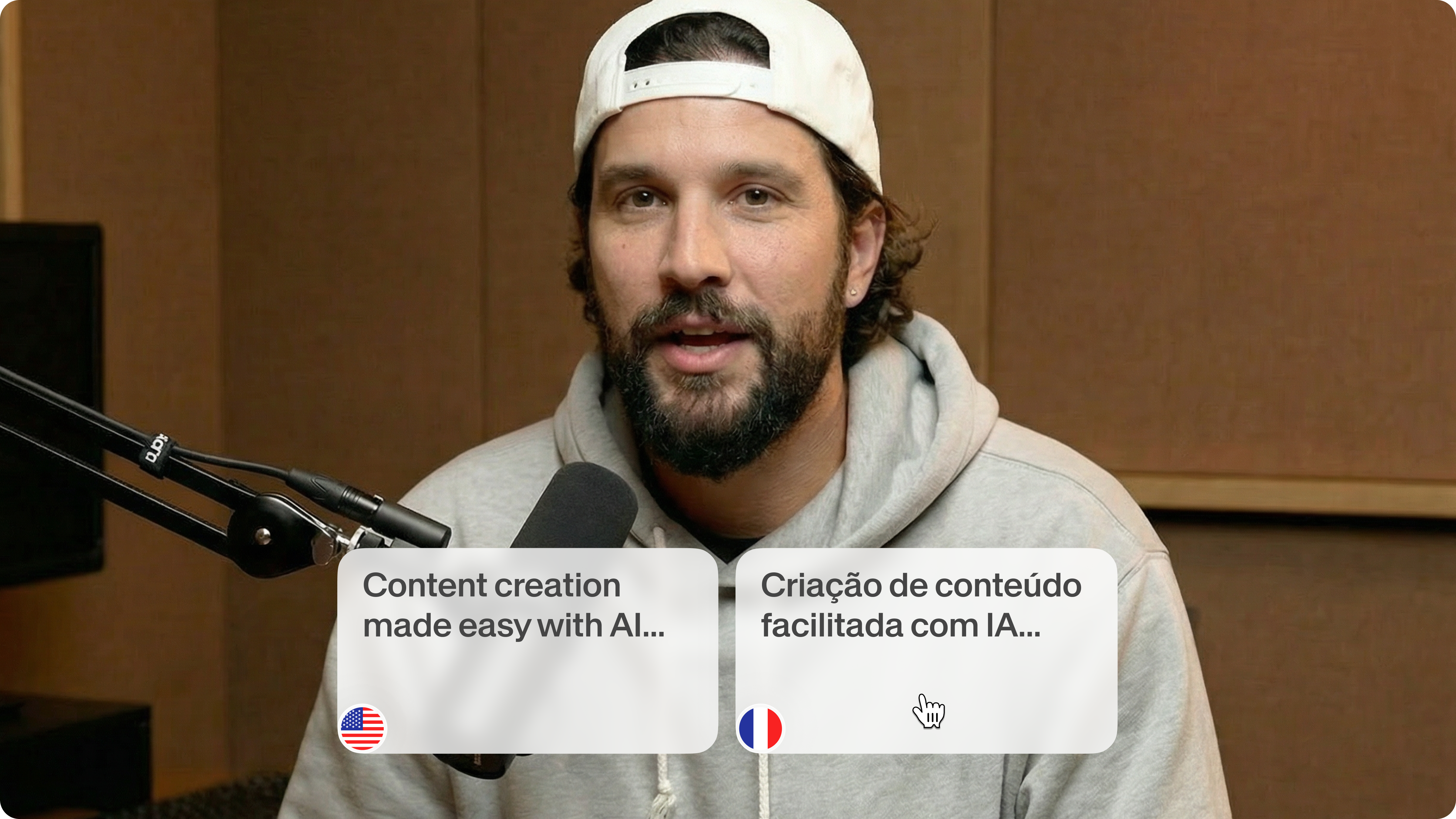 VEED's Subtitle Translator showing real-time translation of spoken content into multiple languages as on-screen captions.