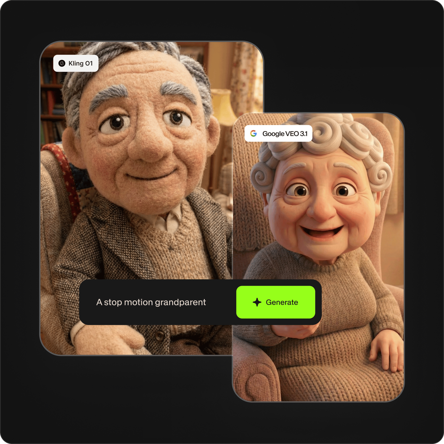 VEED's AI video model comparison showing two character renderings side-by-side, enabling testing without platform hopping.