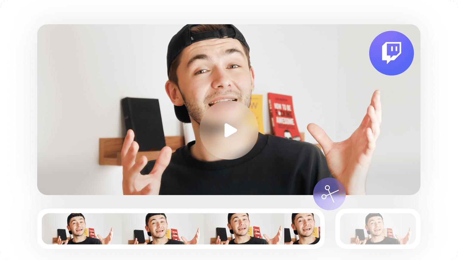 VEED's Twitch Clip Maker displays mobile clip preview options created from live Twitch broadcasts.