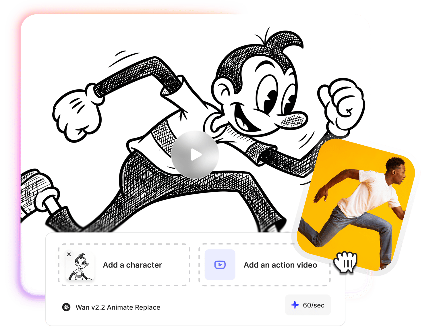 VEED's Video to Sketch AI interface for creating sketch animations with Add a character and Add an audio file options.