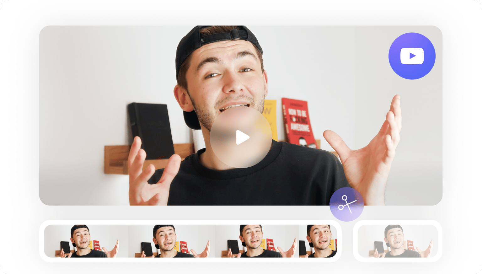 VEED's YouTube Video Maker tool showing a creator with various pose templates for crafting video content.