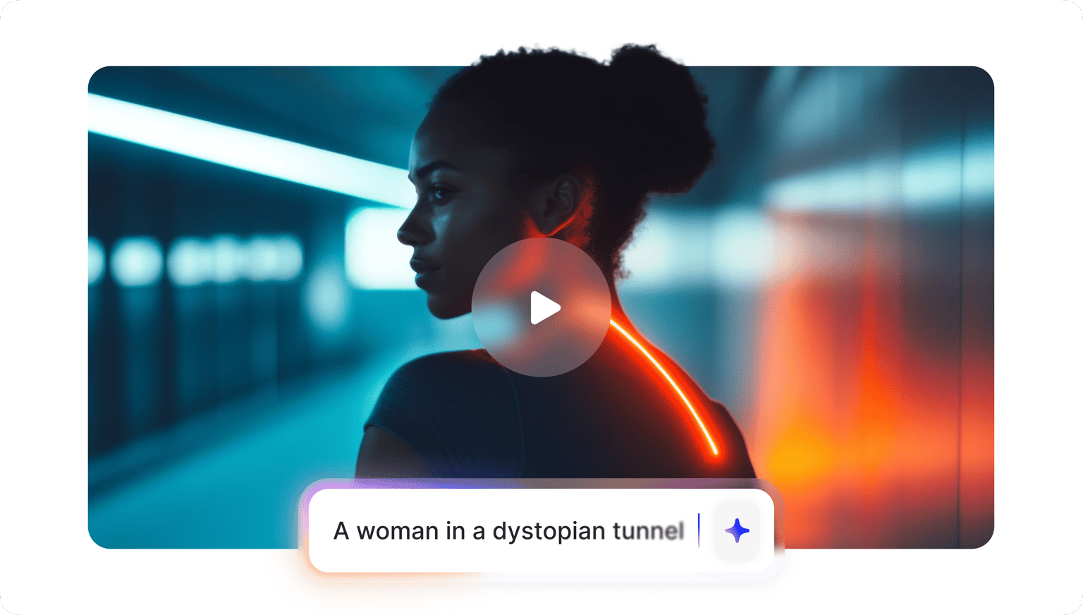 VEED's AI Playground generates images from text prompts, shown creating 'A woman in a dystopian tunnel.'