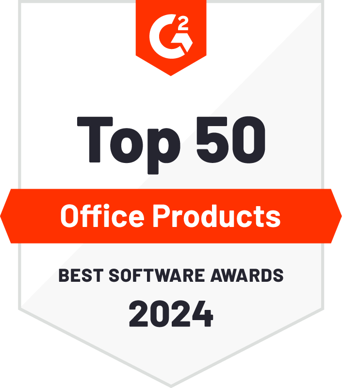 G2 Best Software 2024 badge for office products.
