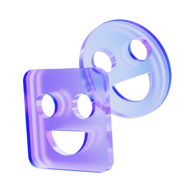 VEED's AI Avatar feature displaying two friendly 3D smiling avatar options in purple and blue gradient.
