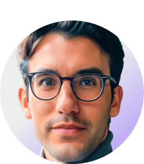 Cedric Gustavo Ravache in a circular headshot portrait with gradient background.
