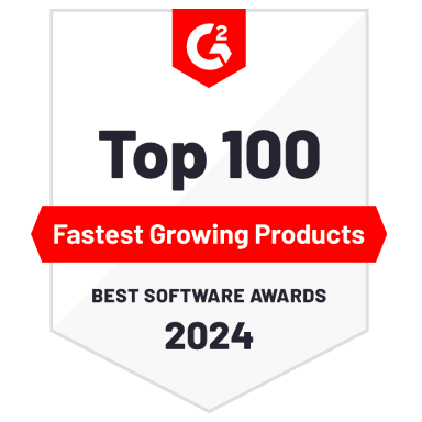 G2 Top 100 Fastest Growing Products award badge for Best Software Awards 2024.